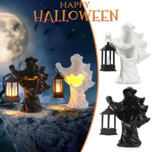 Scultura fantasma senza volto strega in resina nera con lanterna statua US - Foto 1 di 16