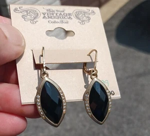 Nine West Gold Tone Black Cubic Zirconia Dangle Earrings - Picture 1 of 3