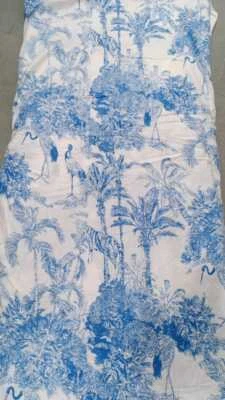 Indian Handmade Bird Hand Block Print Running Cotton Voile Fabric By The Yard - Image 1 of 4