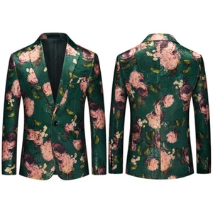 Mens Jacket Flower Jacquard Suit Blazer Prom Party Dinner Coat Tops Slim - Picture 1 of 9