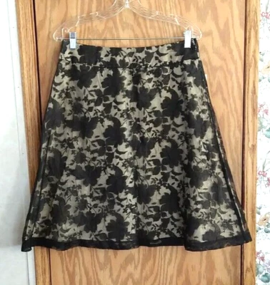 Apt 9 lace Floral Leaf skirt Beige and Black Size 8 Womens Floral Lace Lined new - Image 1 of 4