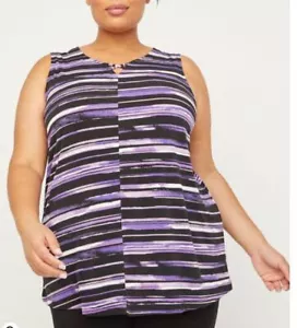 Catherines Plus PURPLE STRIPE Crisscross Timeless Top Blouse 3X, 26/28W - Picture 1 of 1