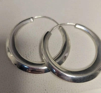 Sterling Silver Knife-Edged Hoop Earrings – 1.75" Pierced with Wire Hooks - Image 1 of 4