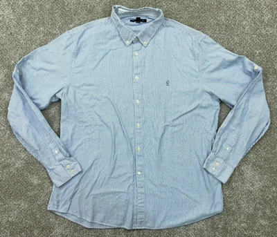 Camisa John Varvatos Para Hombre XXL Azul Rayas Abotonada Manga Rodante Ligera Foto 1 de 4