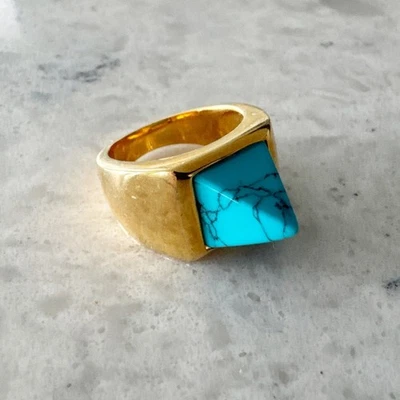 Anillo Pirámide Eddie Borgo Talla 7 Tono Dorado Turquesa Howlita Declaración Moderno Foto 1 de 4