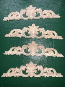 Carved Wood Appliques Onlays, Long Wooden Decals Trim Decorative Pieces (4) New - Picture 1 of 4