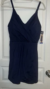 NWT Lands End One Piece Swimsuit Size Large Navy Blue UPF 50+ Removable Cups - Picture 1 of 5