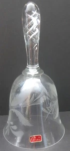 VINTAGE 9.5" CLEAR ETCHED GLASS BELL W/ SWIRLS IN HANDLE PORTUGAL - Picture 1 of 6