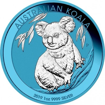 Moneda de 1 dólar koala de plata australiano azul espacial 2019 “metales espaciales” (muy rara) Foto 1 de 2