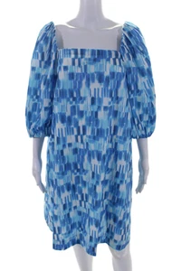 Marella Womens Cotton Cottage Spotted Off-the-Shoulder A-Line Dress Blue Size 6 - Picture 1 of 7