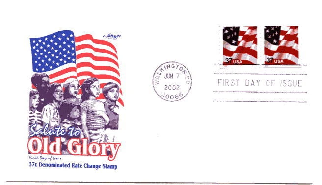 3631 37c Flag water activated Coil Artmaster, Pair, FDC - Image 1 of 1