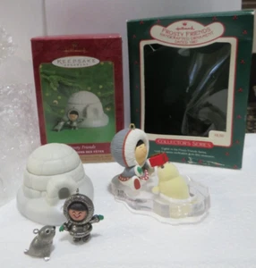 Hallmark Keepsake Ornaments Frosty Friends 1987 & 2000 lot Eskimo Seal Igloo - Picture 1 of 6