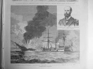 1879 COMBAT NAVAL IQUIQUE ESMERALDA HUSCAR CHILI 2 JOURNAUX ANCIENS - Foto 1 di 2
