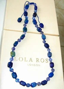 LOLA ROSE INK BLUE AGATE ROCK CRYSTAL ADJUSTABLE 22"-28" NECKLACE NIKKI & ME QVC - Picture 1 of 2