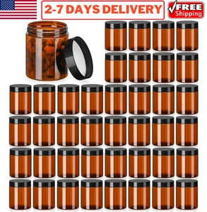 40pcs 8 oz Amber Plastic Jars with Lids Round Cosmetic Containers Regular Mouth - Picture 1 of 11