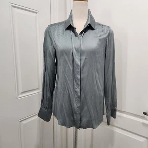 Blusa para mujer Weekend Max Mara pequeña 6 gris azul seda abotonada - Imagen 1 de 11