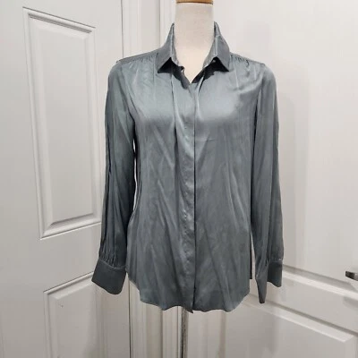 Weekend Max Mara Blouse Women's Small 6 Gray Blue Silk Button Up  - Image 1 of 4
