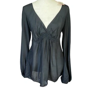 Blusa Studio M Negra Manga Larga Cuello en V Seda y Viscosa Mujer Talla L - Imagen 1 de 9