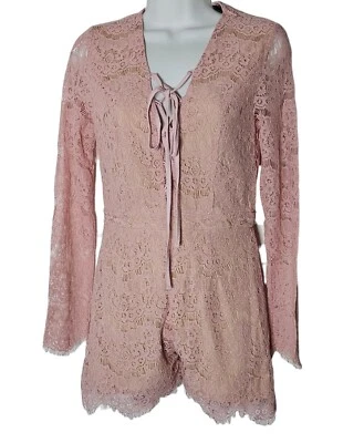 Romeo Juliet Womens Romper Size Small Pink NWT Lace Long Sleeve Lace Up Festival - Image 1 of 4