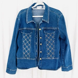 Vintage Drapers & Damons Blue Denim Jewel Button Stretchy Jacket ~ Petite Large - Picture 1 of 8