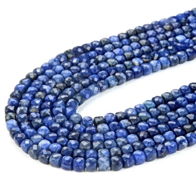 4MM Sodalite Gemstone Grade AAA Micro Faceted Square Cube Loose Beads (P19) - Image 1 of 3