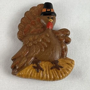 TURKEY WITH PILGRIM HAT Fridge Magnet Brown Ceramic 2” Thanksgiving - Picture 1 of 3