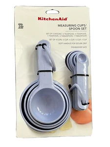 Kitchen Aid Measuring Cups Spoons Teaspoon Set Lavender Cream 9 Piece Combo New - Picture 1 of 2