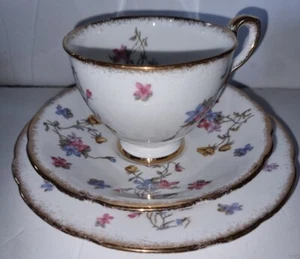 Royal Stafford Bone China Violets Pompadour Vintage TeaCup Saucer Plate Set - Picture 1 of 8