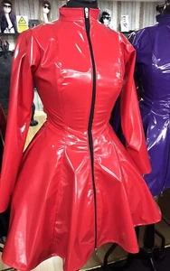 Misfitz sexy red PVC skater dress, two way zip. SIZE 20. Sissy TV CD Fetish Club - Picture 1 of 18