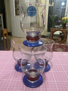 4 x Vintage Hand Decorated Baroque Red & Blue Stem Water/Wine Goblet / Glasses - Picture 1 of 20