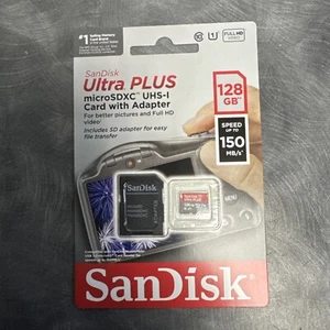 SanDisk Ultra Plus MicroSDXC UHS-I Card W/ Adapter 128GB SDSQUBC-128G-AT6IA - Picture 1 of 2
