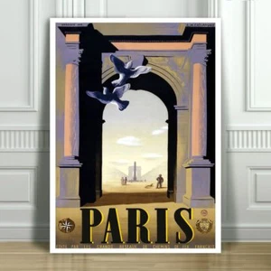 VINTAGE TRAVEL CANVAS ART PRINT POSTER - Paris France Arch Birds - 12x8" - Picture 1 of 1