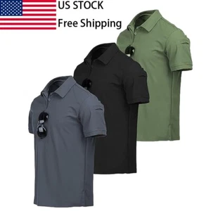 Men's Tactical Polo T-Shirt Quick Dry Combat Short Sleeve Team Work Casual Shirt - Picture 1 of 28