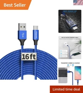 Extra Long 16ft Blue USB C Cable - Fast Charging & High-Speed Data Transfer - Photo 1 sur 9