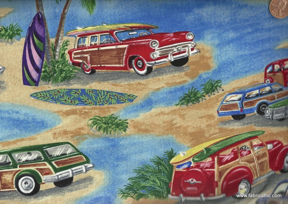 California Dreamin' retro beach cars woody Blank 33 inch piece - Image 1 of 1