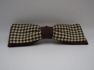 Ormond NYC Vintage Clip On Dapper Bow Tie Brown Houndstooth Checked Rayon - Picture 1 of 2