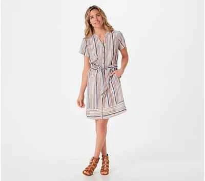 Isaac Mizrahi Live! Vestido Camisa Rayas Botón Frontal-Neutro-Reg 8 A396926 NUEVO Foto 1 de 2