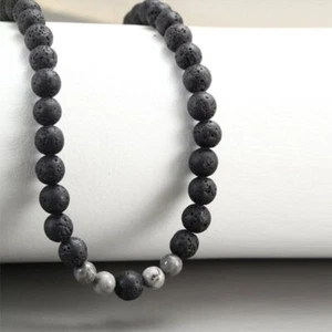 Men Charm Necklace Stainless Steel Clasp Natural Tiger Eye Obsidian Stone Beaded - Picture 1 of 22