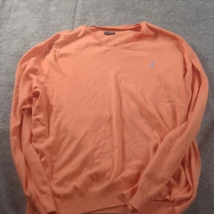 Polo Ralph Lauren uomo Pima cotone scollo a V pullover maglione arancione lime XL pony - Foto 1 di 6
