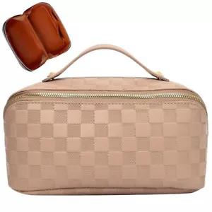 Travel Makeup Bag Checkered Makeup Bag Large Capacity Cosmetic Bag Parallel Make - Picture 1 of 8