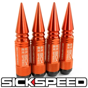 SICKSPEED 4PC ORANGE SPIKED ALUMINUM EXTENDED 108MM 3PC LUG NUTS 10X1.25 UTV N33 - Picture 1 of 1
