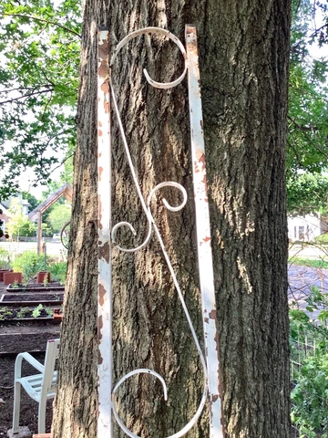 Tall Vintage Metal Post or Decorative Trellis with Chippy White Paint Cover
