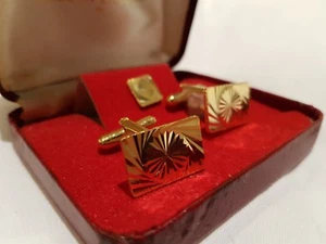 BNIB Original Vintage 1970's Men's Cufflinks & Tie Pin Gold Metal Xmas Gift! - Picture 1 of 6