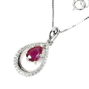 Pear Red Ruby 7x5mm Cz 14K White Gold Plate 925 Sterling Silver Necklace 18 Ins