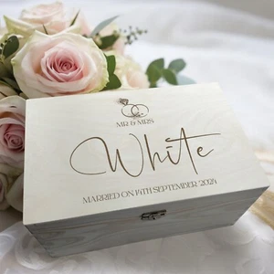 Personalised Engraved Wooden Solid Engagement Wedding Box Keepsake Memories Box - Picture 1 of 1