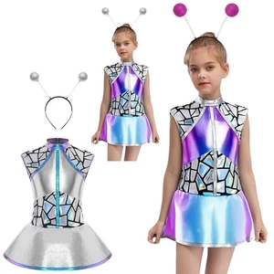 Kids Outfits Metal Dress Christmas Costume Party Shiny Cosplay Metallic Daily - Foto 1 di 44