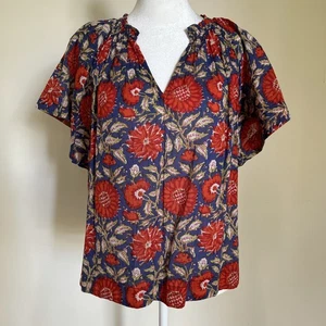 VELVET by Graham & Spencer Bluse Oberteil mit Schlitzausschnitt XS Baumwolle blau rot geblümt - Bild 1 von 8