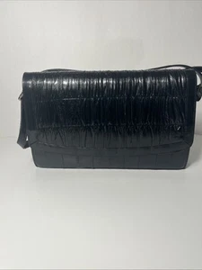 Vintage Black EEL Skin Shoulder Purse Evening Handbag COCKTAIL Leather Clutch - Picture 1 of 10