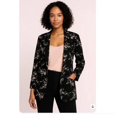 Cynthia Rowley Women's Black Pink Floral Blazer Dress Jacket Size Medium Office - Image 1 of 4