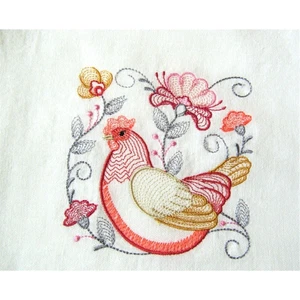 Kitchen Flour Sack Embroidered Dish Towel Golden Floral Hen Farmhouse Gift - Picture 1 of 4